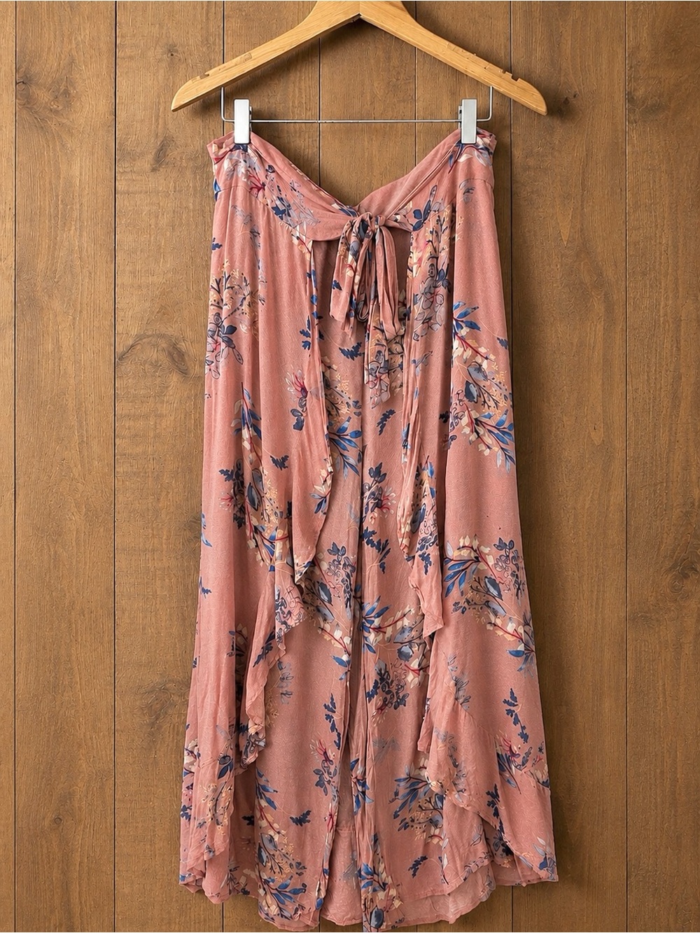 mahina Dusty Rose Floral Tiered Maxi Skirt with Tie Waist